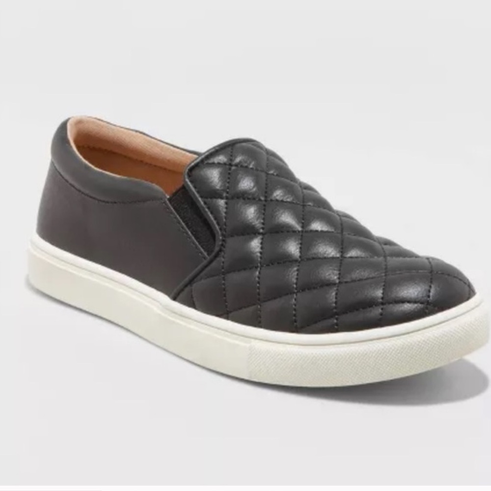 Women's Reese Sneakers with Memory Foam Insole - A New Day™ Black & White Size 8